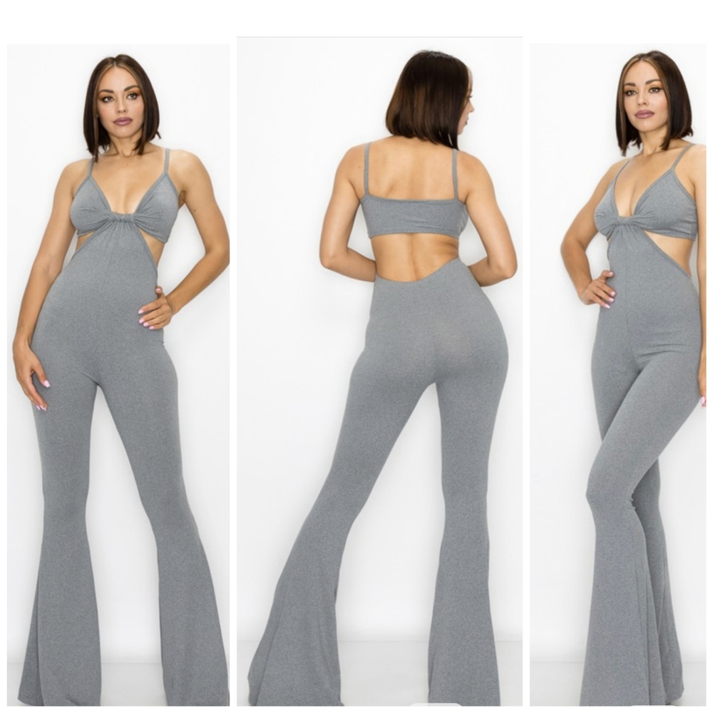 Backless bell bottom jumpsuit